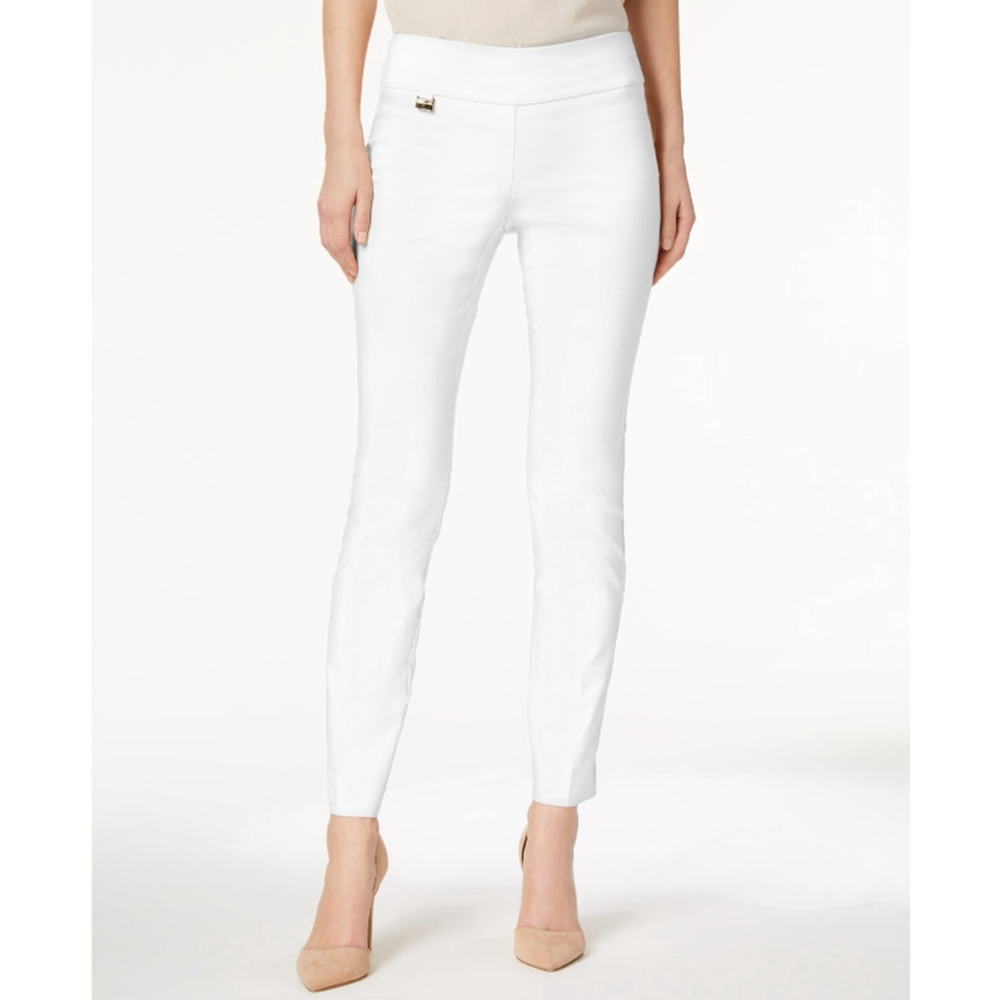 Alfani Women's 16 Petite White Tummy-Control Pull-On Skinny Dress Pants NWT